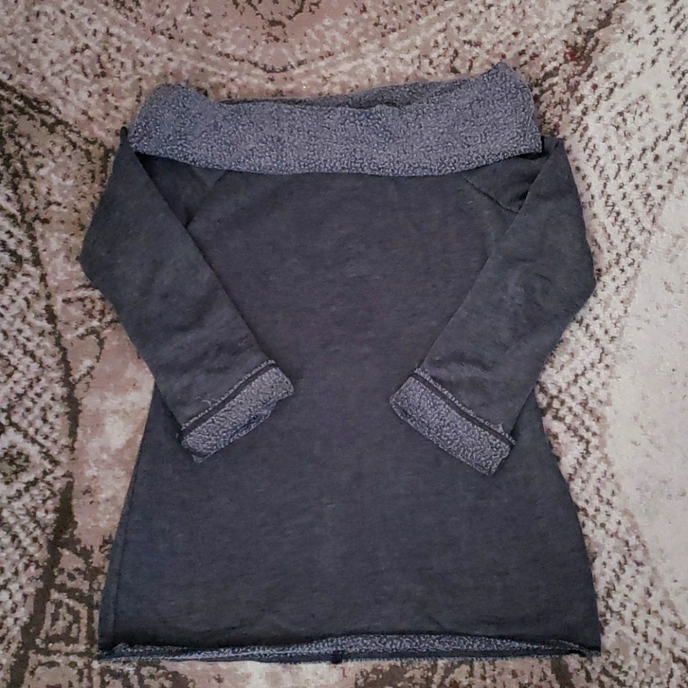 Woman's off the shoulder charcoal Gray sweat shirt